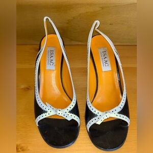 Isaac Mizrahi Black and White Women's Sling back Opentoe Shoes Sz 9.5